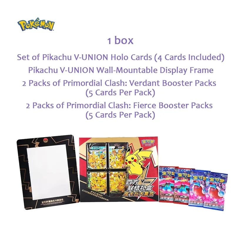 Original Pokemon TCG Card Quartet Coupling V-Union gaveæskesæt - Pikachu Mew-Two - 100 % autentiske samlekort