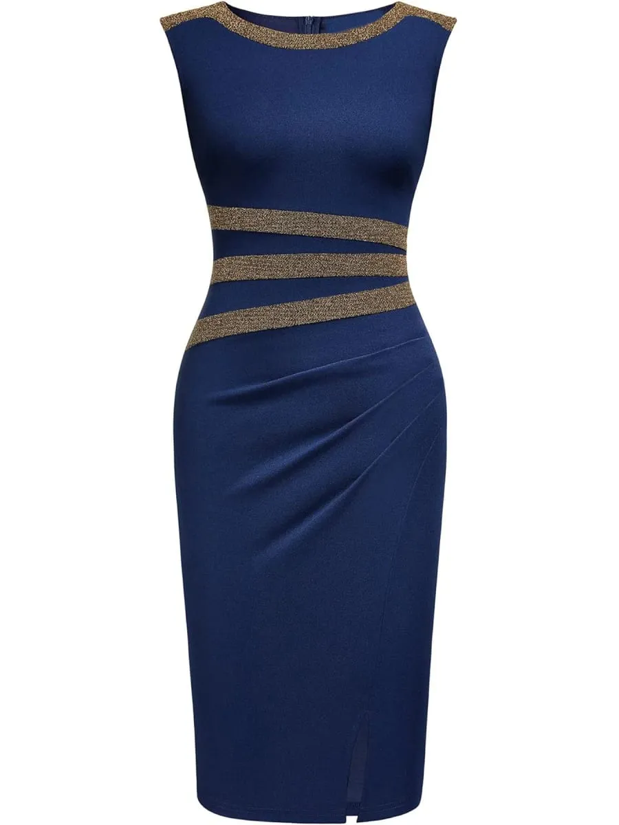 Womens Elegant Sleeveless Split Work Office Knee Length Vintage Business Casual Party Pencil Bodycon Sheath Dress