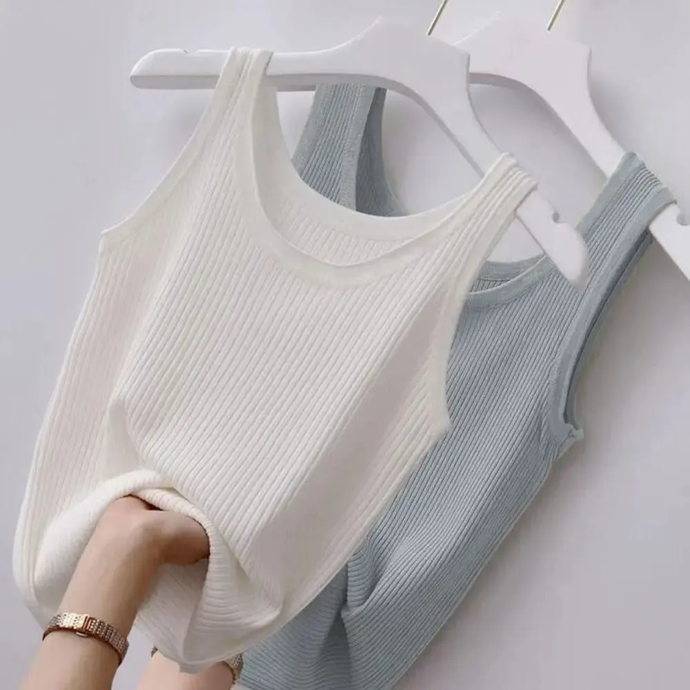 2024 Polyester Sexy Sleeveless Camisole Basic Top Solid Color Summer Camisole Streetwear Tees T-Shirt Spring Knitted Tank Women — image 10