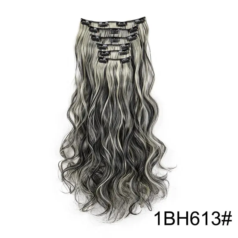 6pcs/set 24Inch Synthetic Long Curly Wavy Hair Extension 16 Clips High Tempreture Hairpiece Clip In Hair Extensions for Women