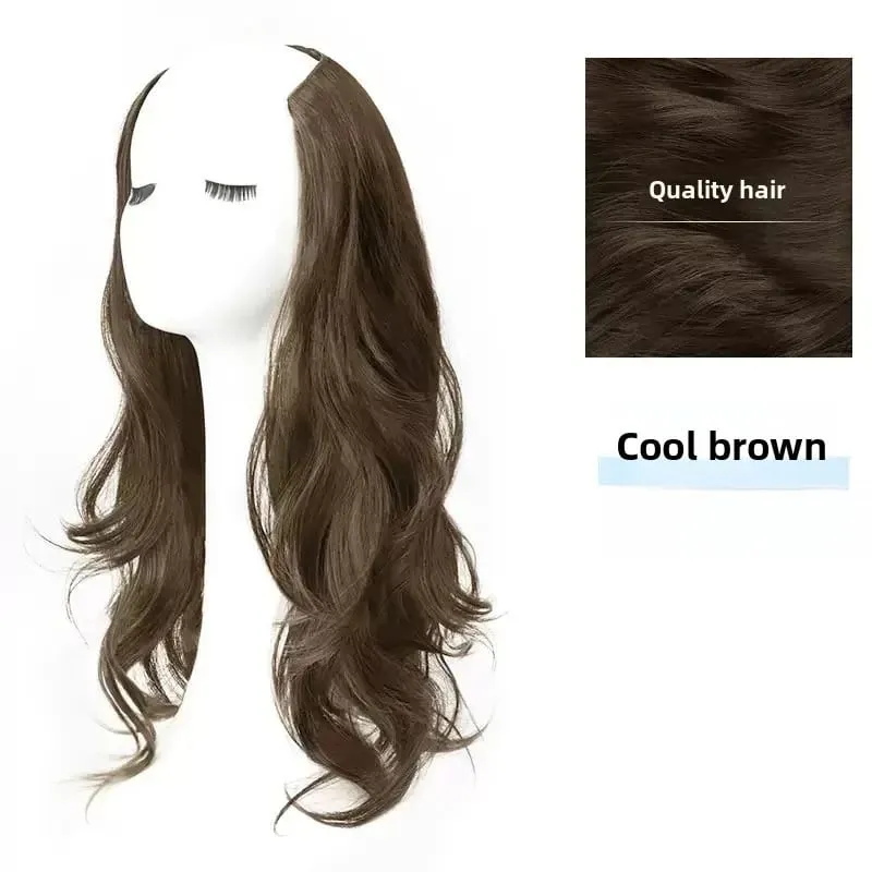 Synthetic Women Long Curly Invisible Seamless V-shaped Wig Simulated Increase Volume Fluffy High-level One-piece Hair Extension