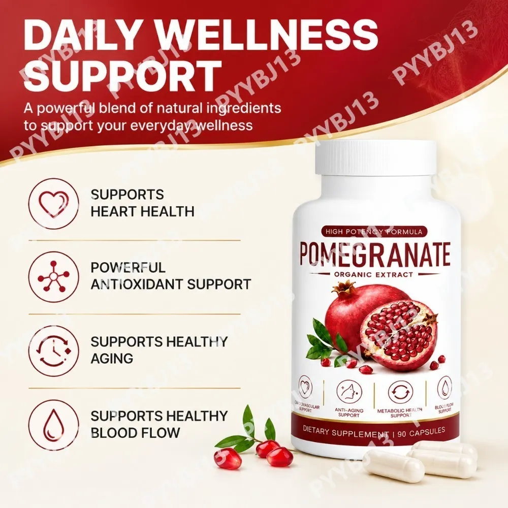Pomegranate Extract Capsules with Grape Seed Green Tea Hawthorn Beetroot Vitamins C & E Daily Antioxidant Support 90 Count
