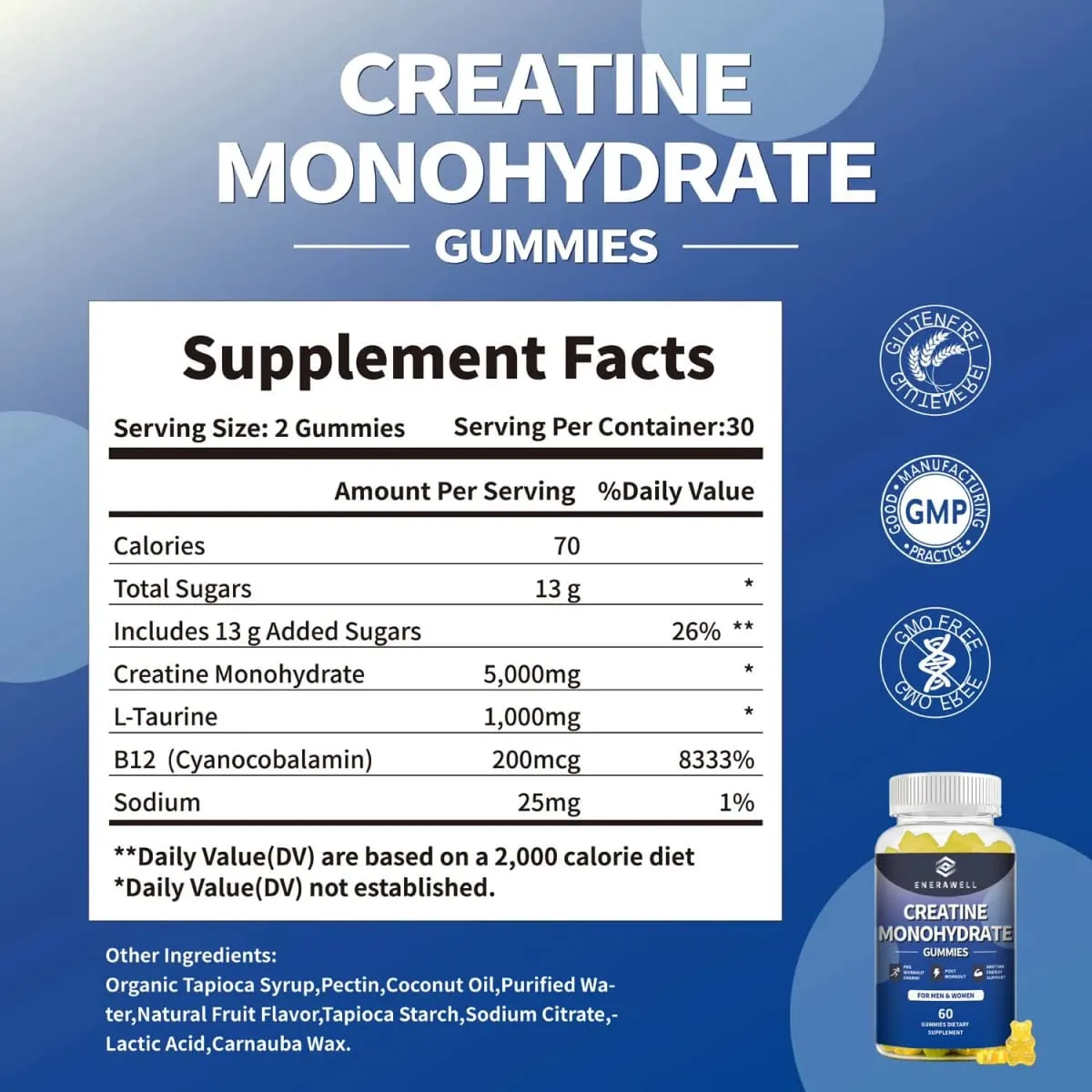 Creatine Monohydrate Gummies Dietary Supplement Supports Workout Recovery Maintenance of Lean Muscle Mass Supports Athletic Performance