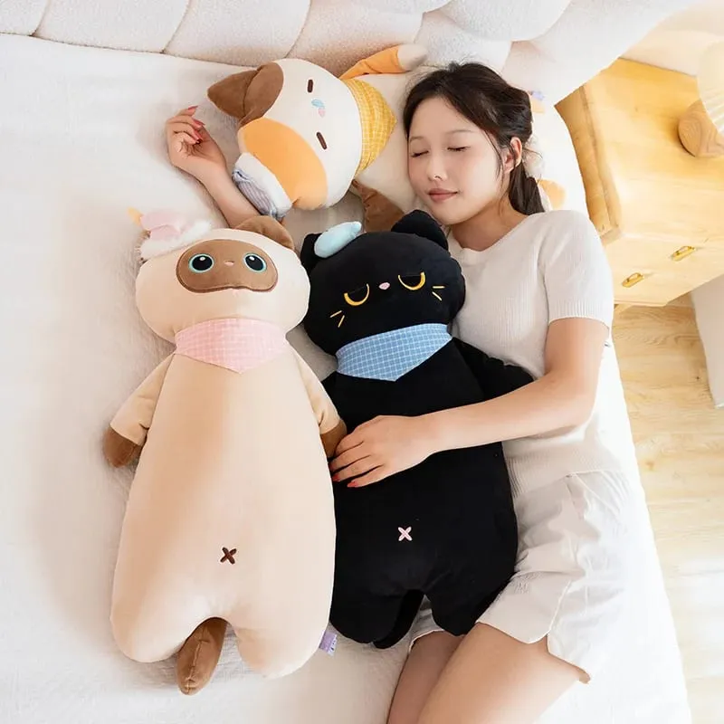 58cm Cute Sweet Dream Good Night Cat Throw Pillow Three Flowers Siam Coal Briquette Cat Doll Soft Stuffed Friend Gift