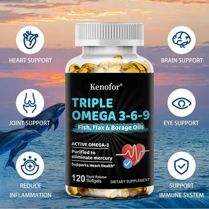 Omega 3 6 9 Softgels Fish Flax Borage Oil Support Brain Focus Eye Comfort Joint & Cardiovascular Wellness Immune Balance