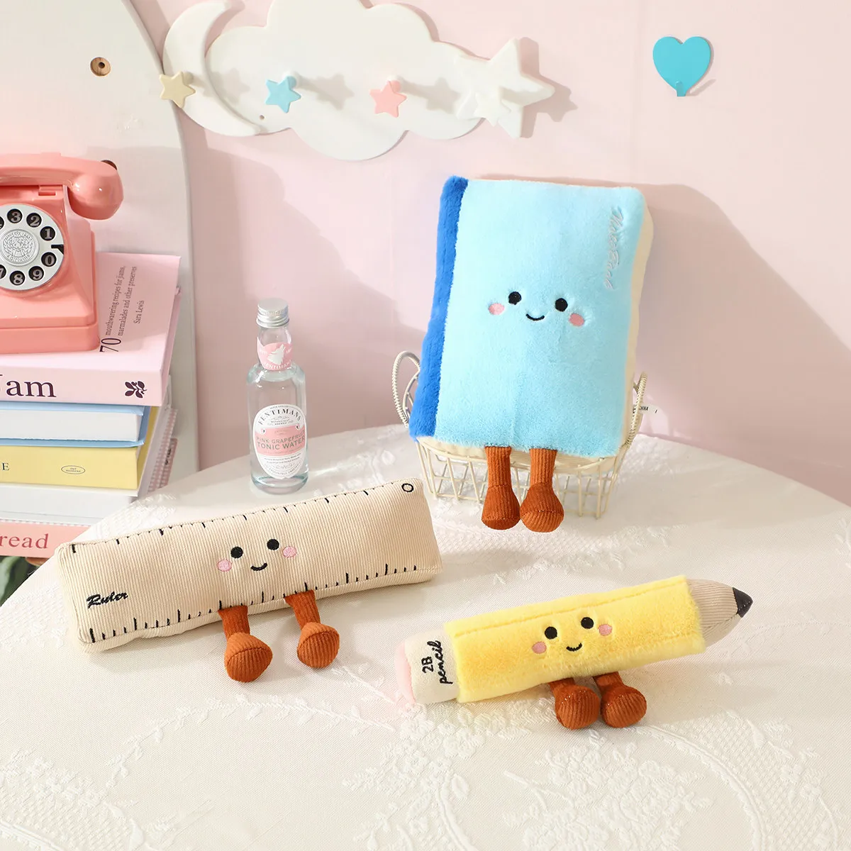1pc Stationery Plush Toy Smiling Kawaii Face Pencil Book Ruler with Legs Humanoid Doll Decor Plushie Birthday Gift — image 4