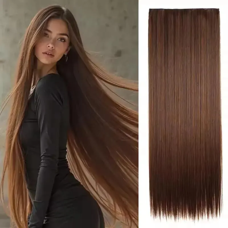 32 Inch Synthetic No Clips Invisible Wire Hair Extension Artificial Natural Fake False Long Straight Hairpiece Blonde For Women