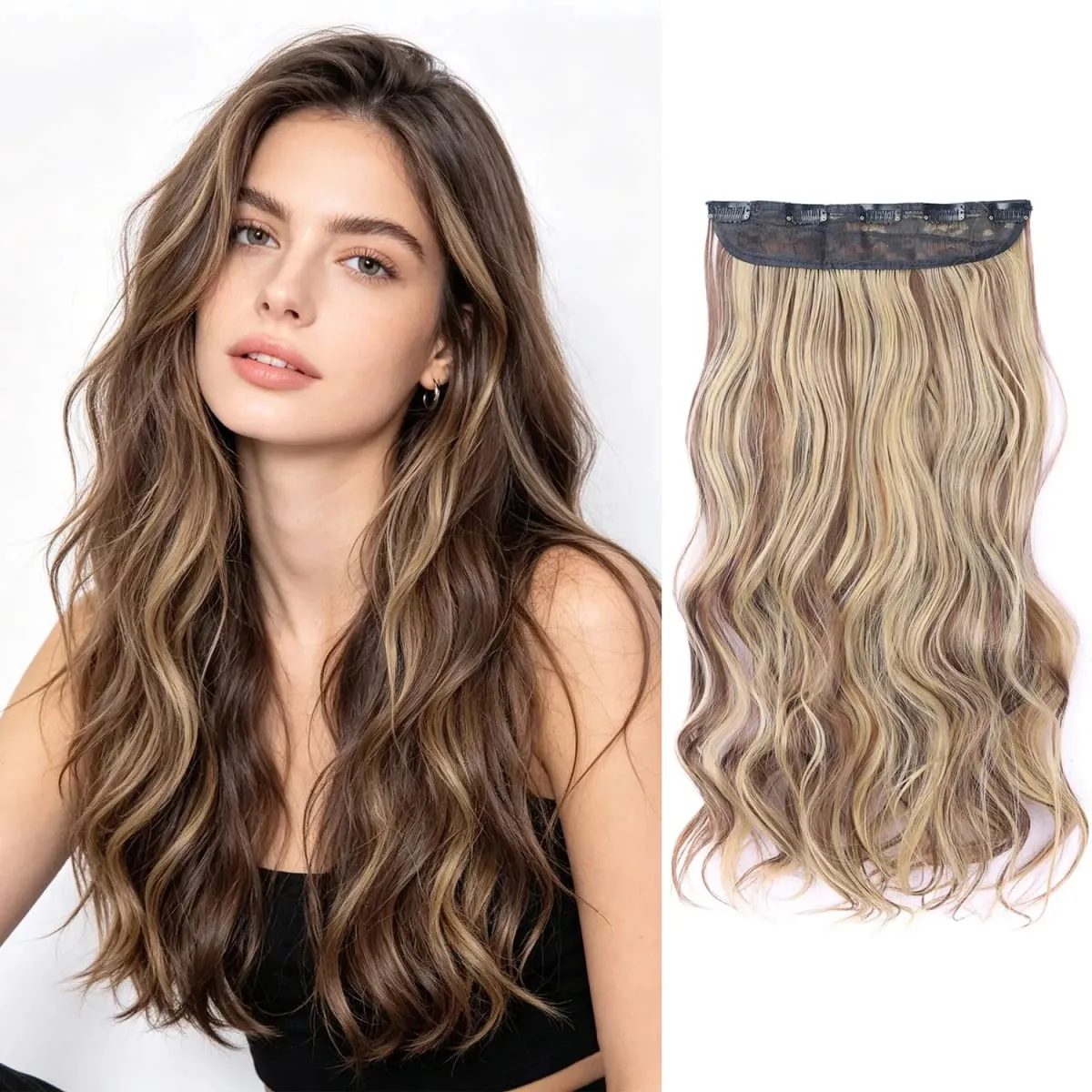 Synthetic clip in hair extensions 5 clips in one piece high temperature fiber wavy hairpieces for women daily party holiday