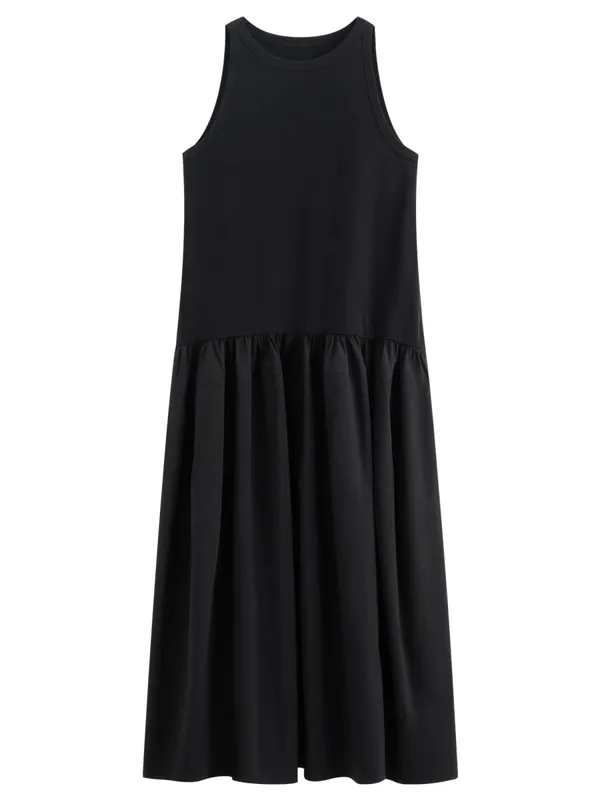 Women's Minimalist Commute Sleeveless Crew Neck Slim Fit Tank Dress 2026 Summer New Arrival Elegant Black Long Daily Dress