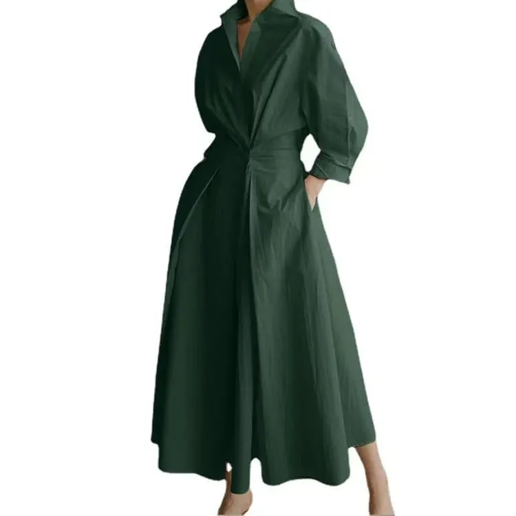 Elegant Women's Summer Dresses 2026 Loose A Line Maxi Shirt Long Sleeve With Pockets Office Commuter Street Casual Long Dress