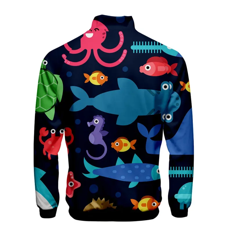 Popular Marine animals dolphin 3D Print Zipper Raglan Jacket Windbreaker Boys/Girls Comfortable Stand Collar Jackets Coats