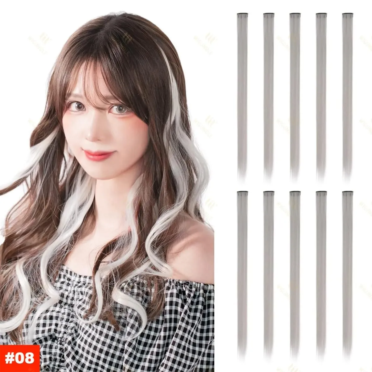 2026 Colored Highlight Hair Extensions 22 Inch Synthetic Rainbow Long Straight Hairpieces Purple Pink Blue for Women Girls Kids