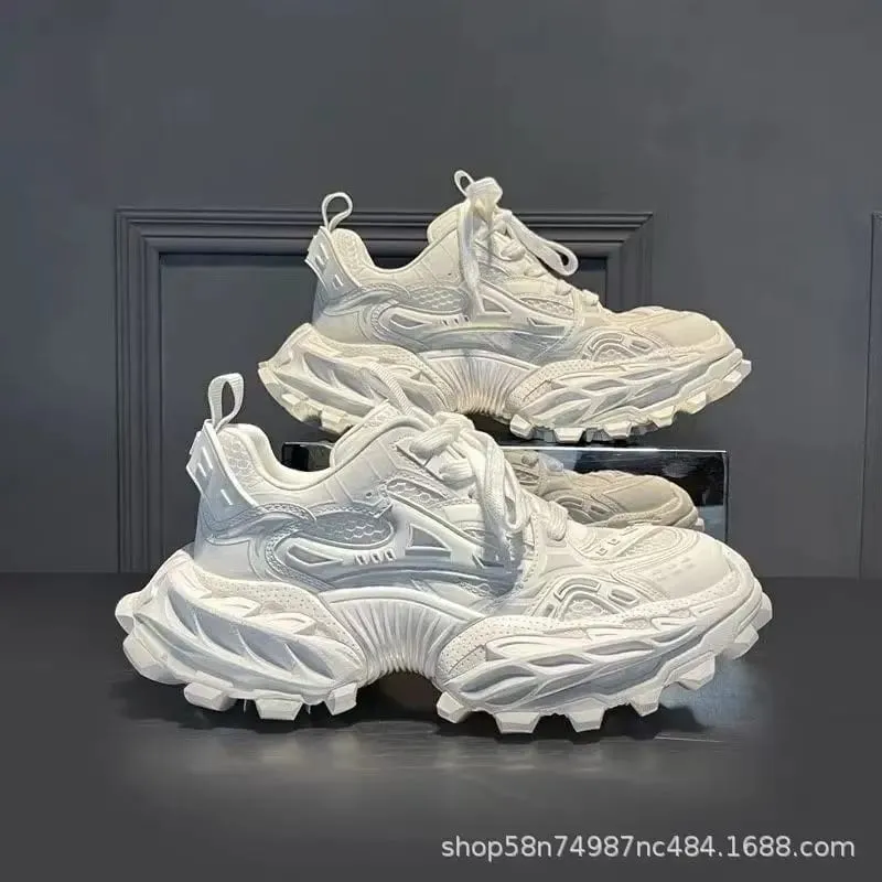 2026 Men's Genuine Leather Elevated Dad Sneakers Color Block Mesh Chunky Casual Shoes With Thick Sole