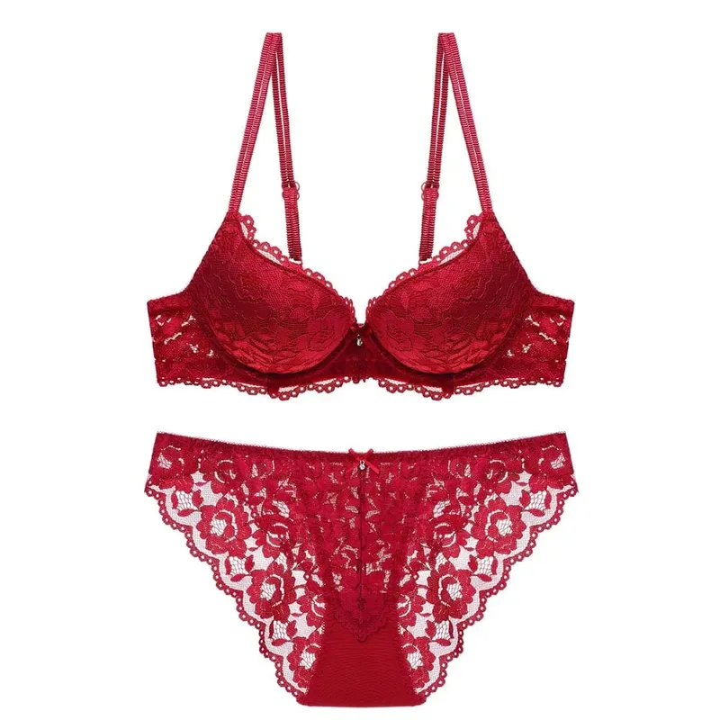 Fashion Mesh Lace Flower Bra Low Waist Bowknot Push Up Bra Women Lingerie Non Slip Bra Panties Set Girl — image 10