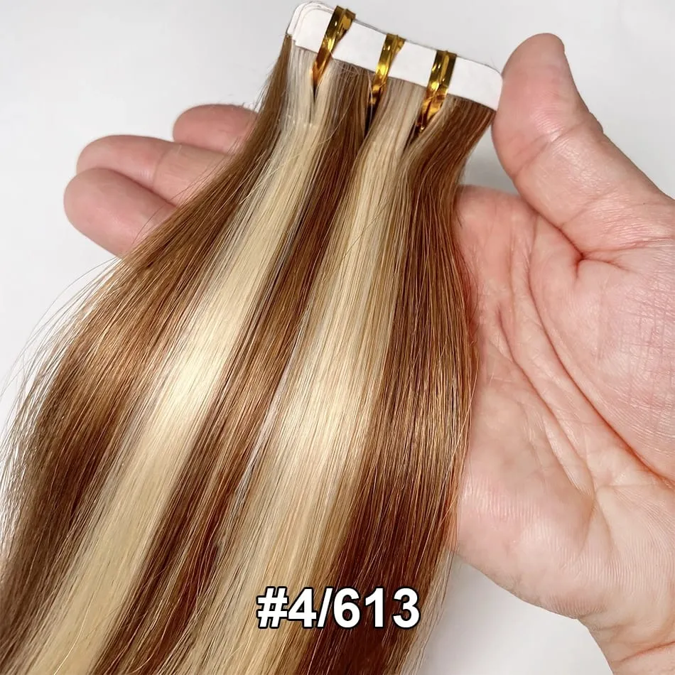 Full Shine Tape In 100% Remy Human Hair Straight Double Sided Blonde Comfortable Silky Natural Tape Ins For Women