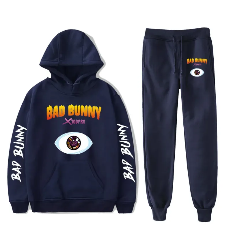 Harajuku Comfortable Funny bad bunny Print Sweatshirt Sweatpants Suit Men/Women Hoodies+ Trousers Suit Cute 2 Piece Set Clothes