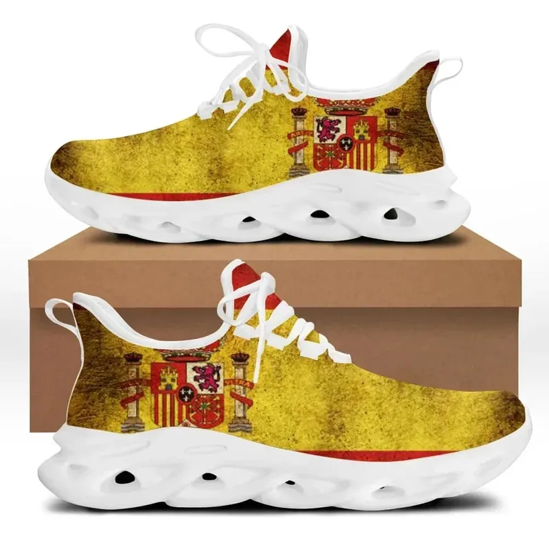 Spain Flag Print Cool Sneakers Casual Lightweight Lace-Up Men Ladies Vulcanized Shoes Comfortable Breathable Jogging Shoes New