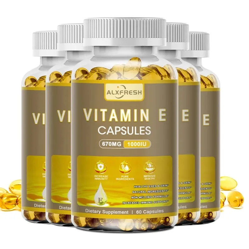 Alxfresh Vitamina E 670 mg (1000 UI) - Suplemento Dietético Natural Antioxidante Suporte ao Sistema Imunológico da Pele Sem Glúten Vegen