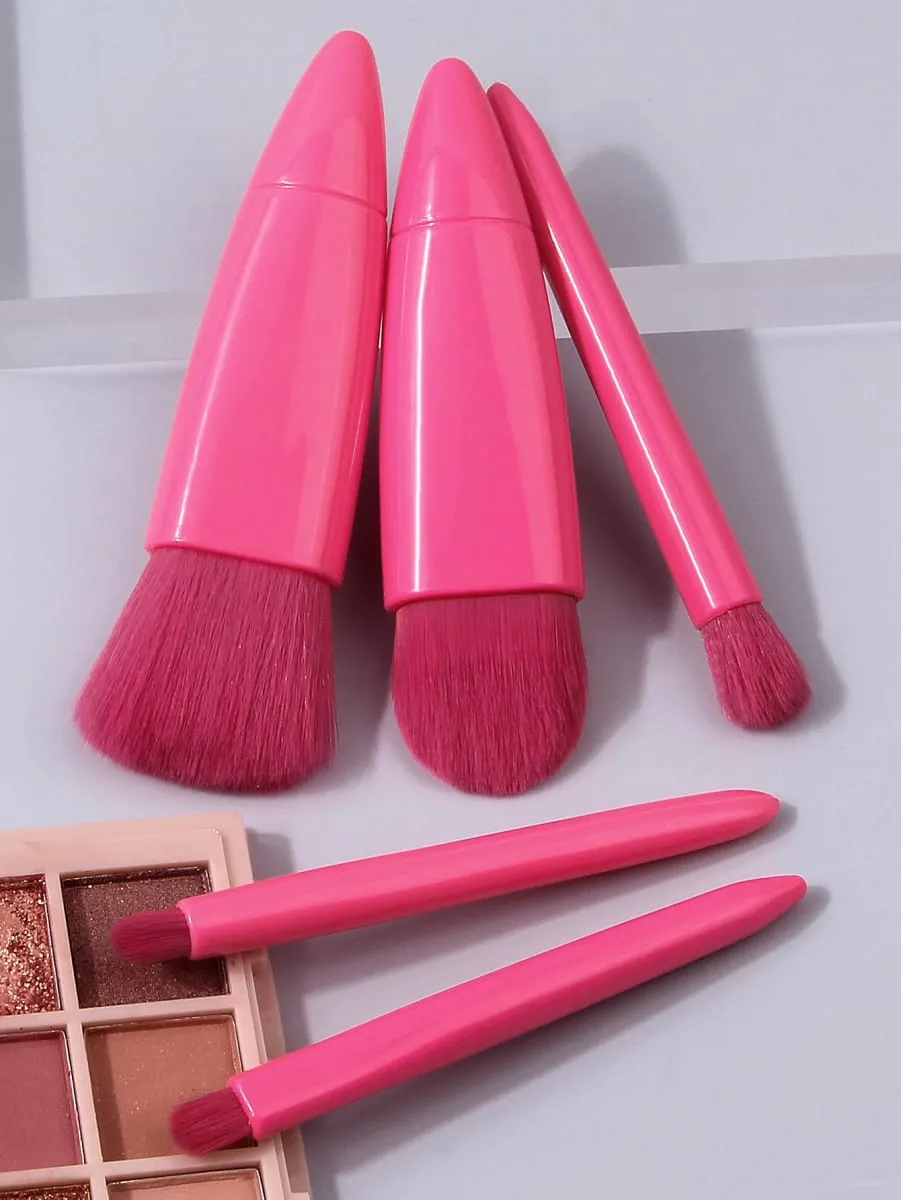 Sada 5 ks cestovních štětců na make-up Mini štětce na make-up Malé kompletní sada kosmetických štětců s pouzdrem a zrcátkem