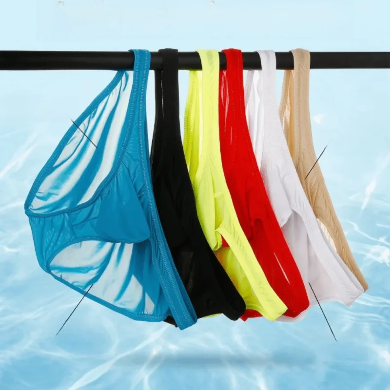 Quick-Dry Ultra-Thin Ice Silk กางเกงชั้นในชายไม่มีรอยต่อชุดชั้นใน U-Pouch ชุดชั้นในกางเกงตาข่าย Travel