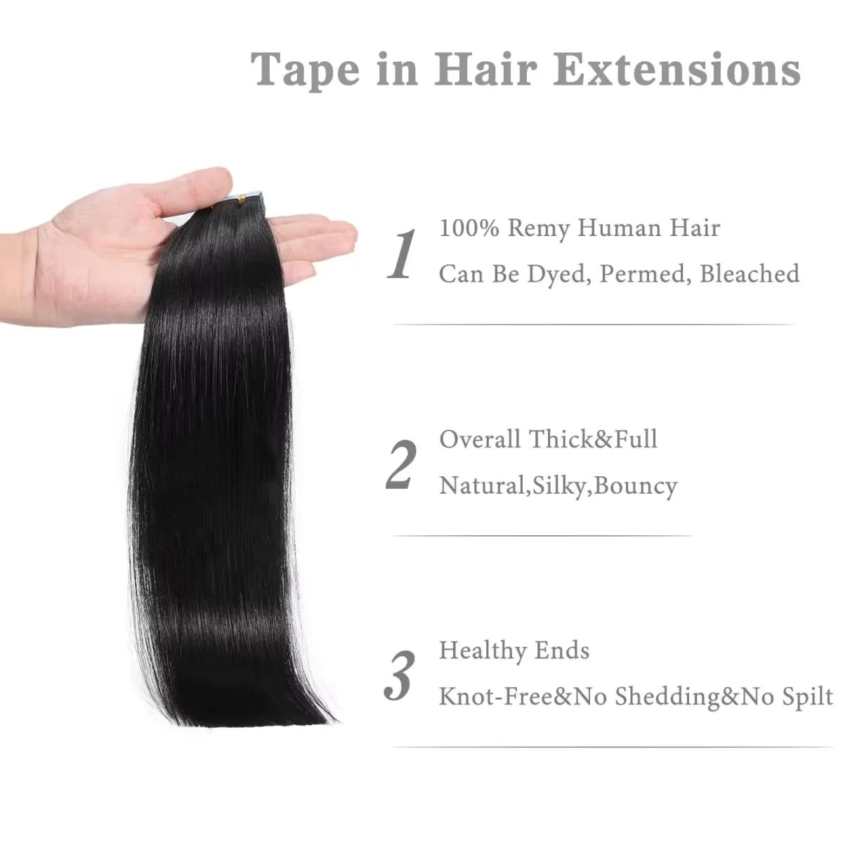 Hair Extensions Human Hair Tape in Seamless Skin Weft 100% Real Remy Tape in Extensions Human Hair Invisible Straight Hair #1B