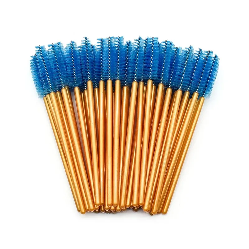 50Pcs Disposable Eyelash Makeup Brush Mascara Wands Gold Mini Eye Lash Brushes Short Eyebrow Comb Eyelashes Extension Tool