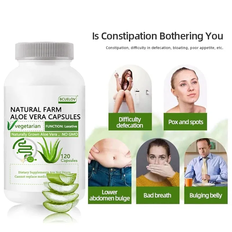 Natural Farm Cápsulas de Aloe Vera - Aliviar a constipação corporal Ajudam a equilibrar o ácido estomacal, apoiam o conforto gastrointestinal