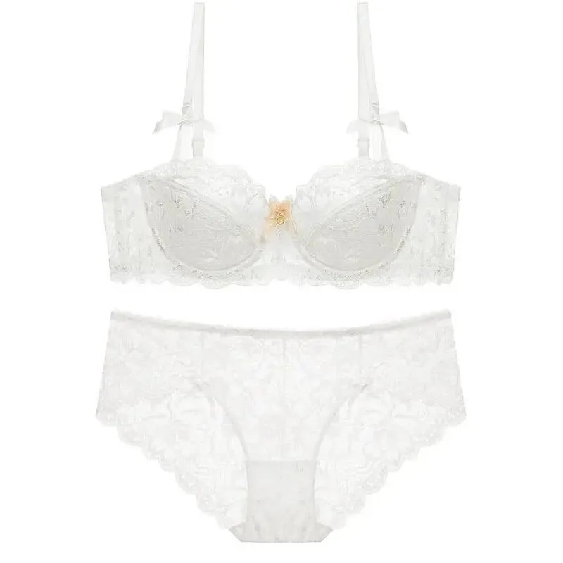 ผู้ขายที่ดีที่สุดผู้หญิงเซ็กซี่ลูกไม้ครึ่งถ้วย Bra ชุด Underwire รวบรวมบาง Push Up Elegant ประณีตลูกไม้ Comfort ชุดชั้นในชุด