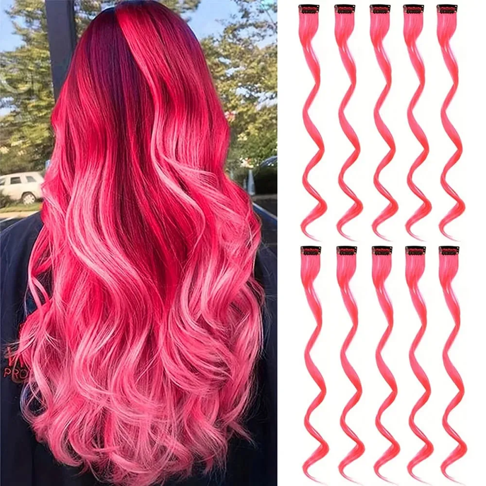 10 piece set of colored curly hair extensions clip style highlight hair patches single clip style one-piece women's dark hair