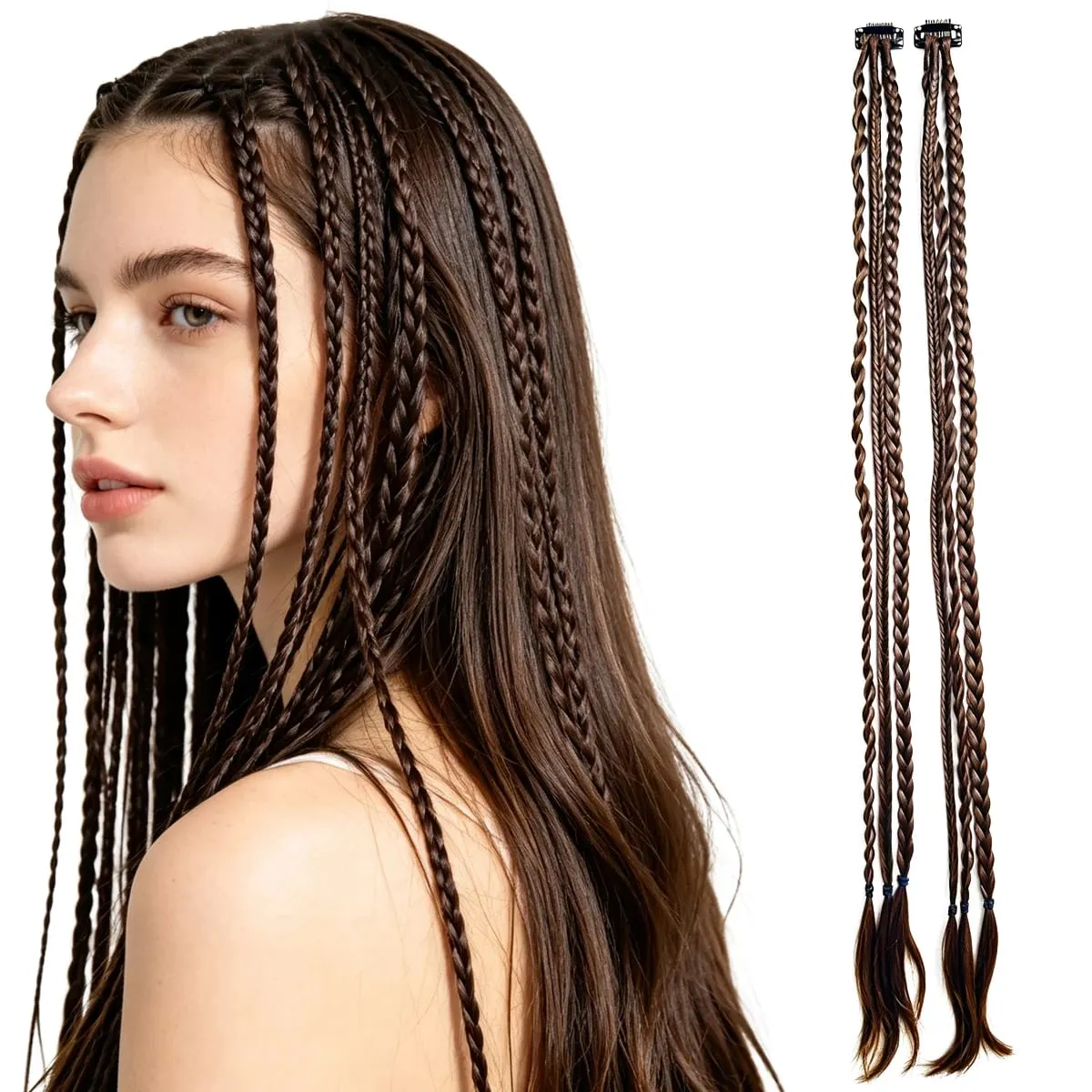 2PCS Synthetic 22"26" Clip In Braids Hair Extensions Braid Ponytail Hairpieces Braided Hair Clip On Braids For Women Daily Party — image 6