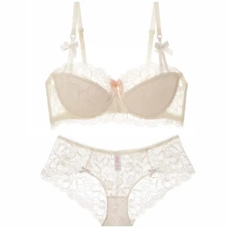 セクシー Trend Summer Half Cup Bra Set Thin Large Bust Minimizer Gathered Abstinence Lingerie For Women Daily Sleep Casual Wear