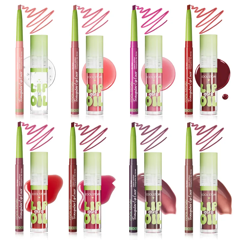 2ks Lip Liner Lesk na rty Sada rtěnek 2 v 1 Smooth Lips Contour Makeup Kit Matná tužka na rty pro ženy Plumping Oil Combo Cosmetic — image 5