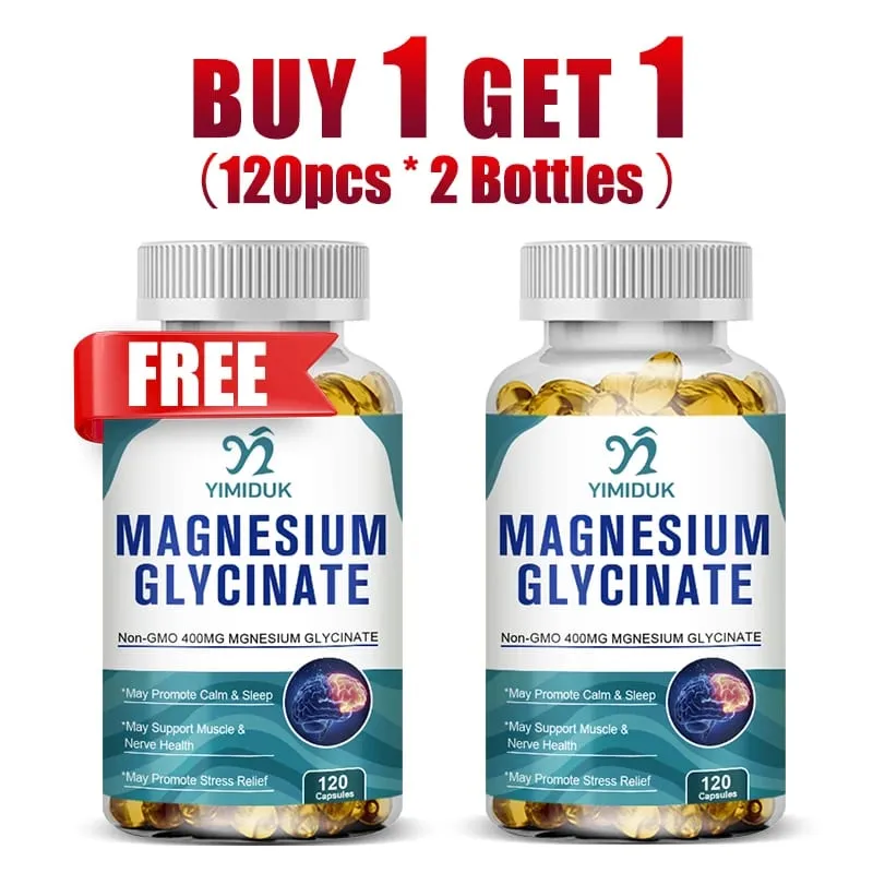 Achetez-en 1, obtenez-en 1 gratuitement ! Supplément de glycinate de magnésium pur pour un sommeil profond et un soulagement du stress, aide à la relaxation musculaire et au système nerveux