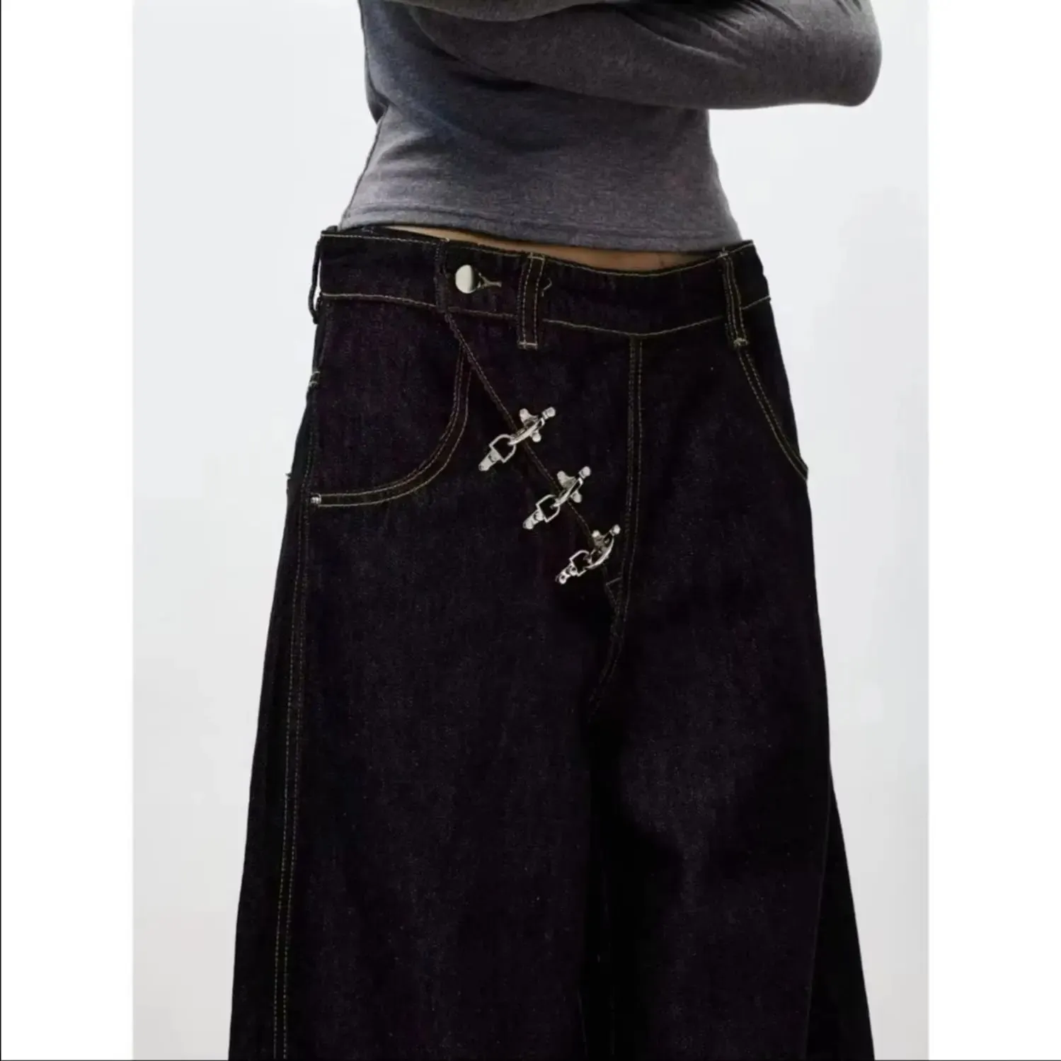 Retro Y2K button-fly loose jeans unisex trendy casual wide-leg jeans high-street loose pants American street style fashion