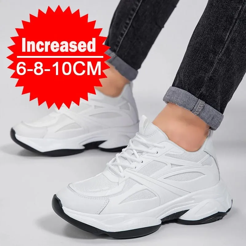 Winter Men's Height-increasing 10CM Sports Shoes Men Genuine Leather Mesh Shoes Warm Thick-soled Shoes Heightening Insoles 6-8CM
