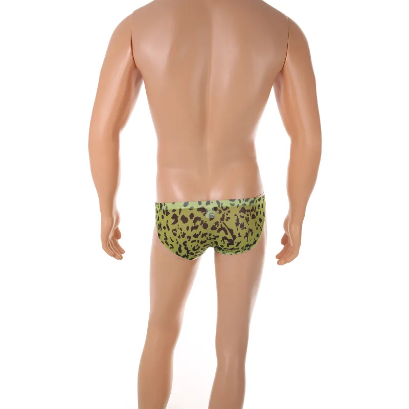Men Sexy Briefs Underwear Mesh Sheer Ultra-Thin Underpants Big Penis Pouch See Through Panties Leopard Bikini