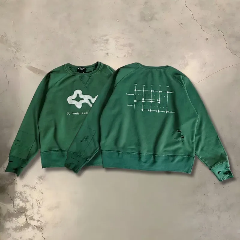 2026erd Pullovers High Street Washed Green Fit Hip Hop Men Women Hoodies Clothing Streetwear