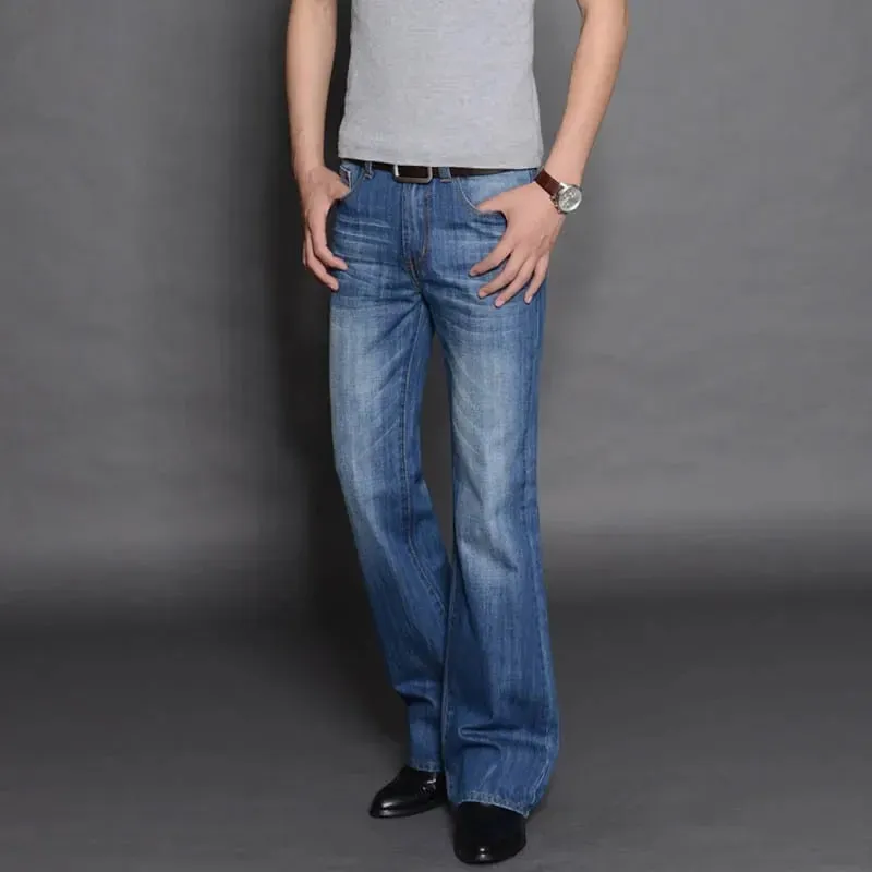 Denim Flared Jeans Men Boot Cut Denim Pants Comfortable Slightly Slim Classic Loose Casual Blue Black Trousers For Male Bootcut