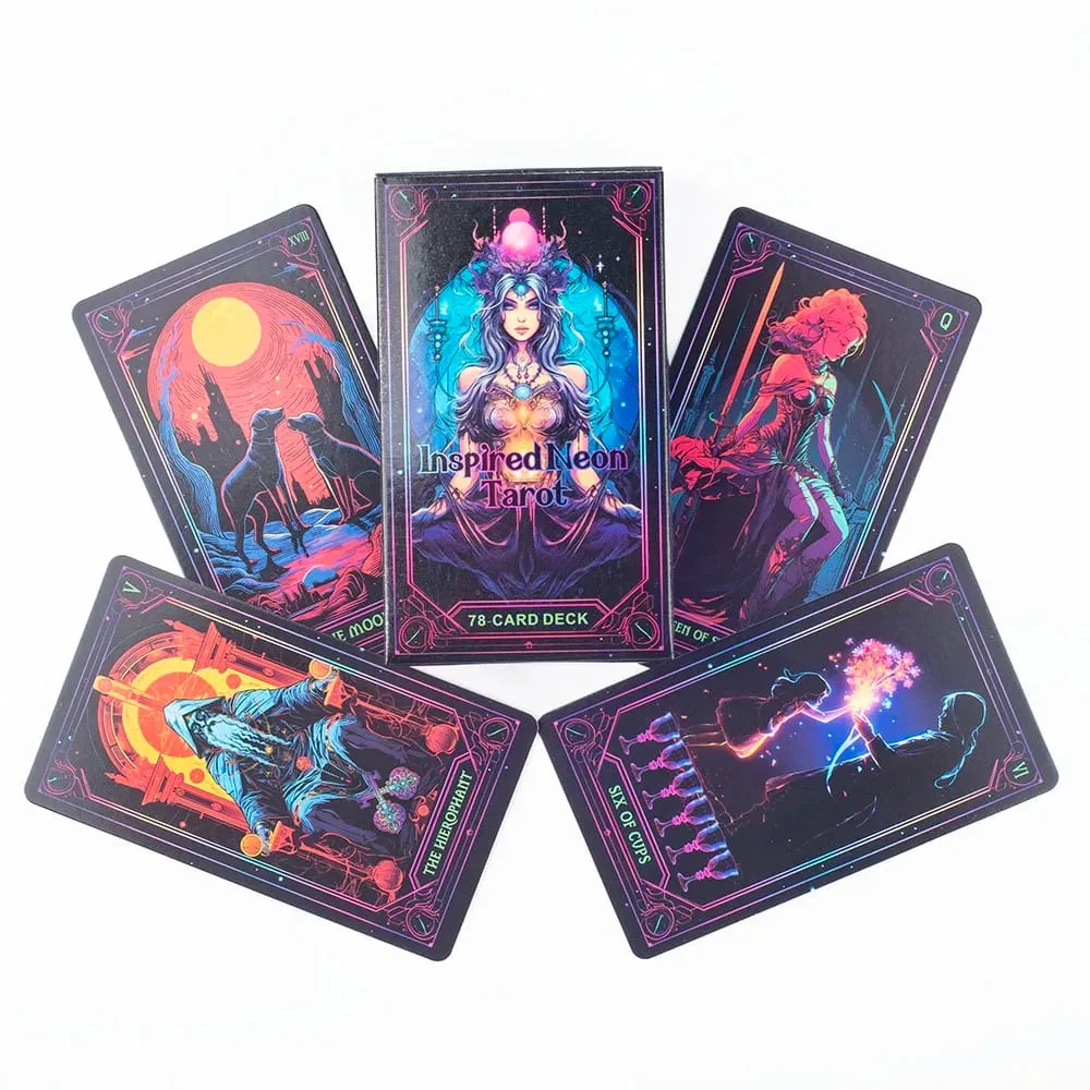 Inspired Neon Tarot Deck 78 Cards English Visions Divination Edition 10.3x6cm Board for Playing Games And Divination