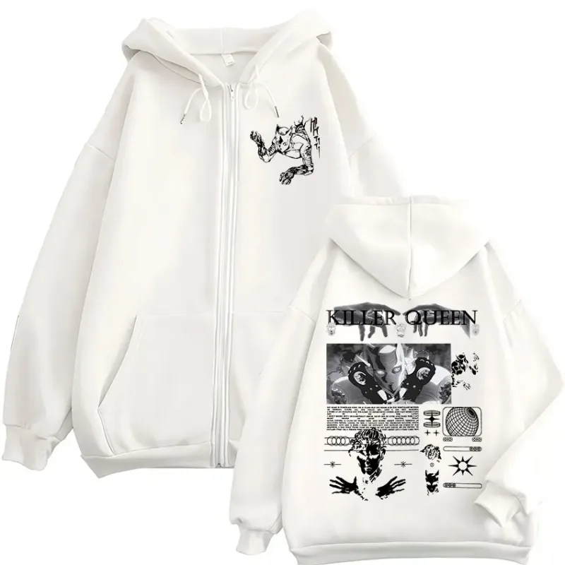 Anime Jojo Bizarre Adventure Killer Queen Zipper Hoodies Men's Women Clothing Fashion Hip Hop Zip Up Long Sleeves Pullovers Coat