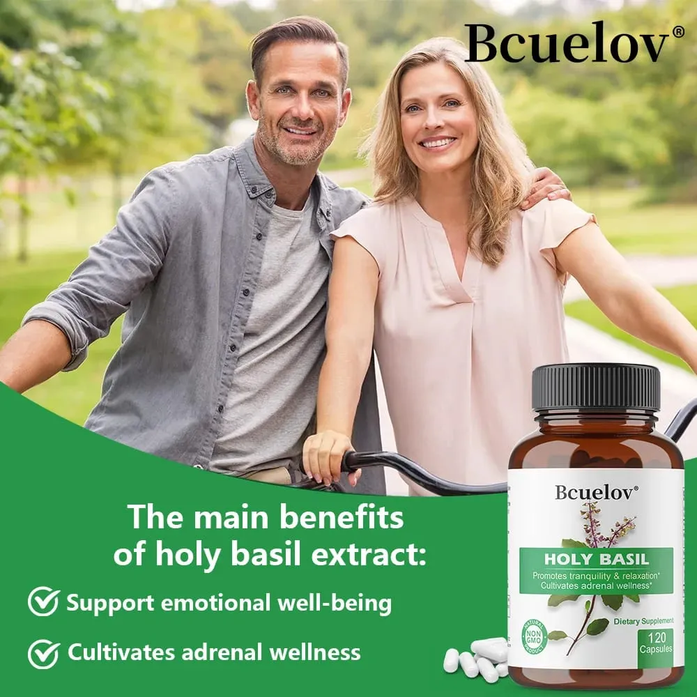 Holy Basil Tulsi Extract Capsules Support Adrenal Immune Respiratory & Daily Calm Wellness Stress & Anxiety Relief