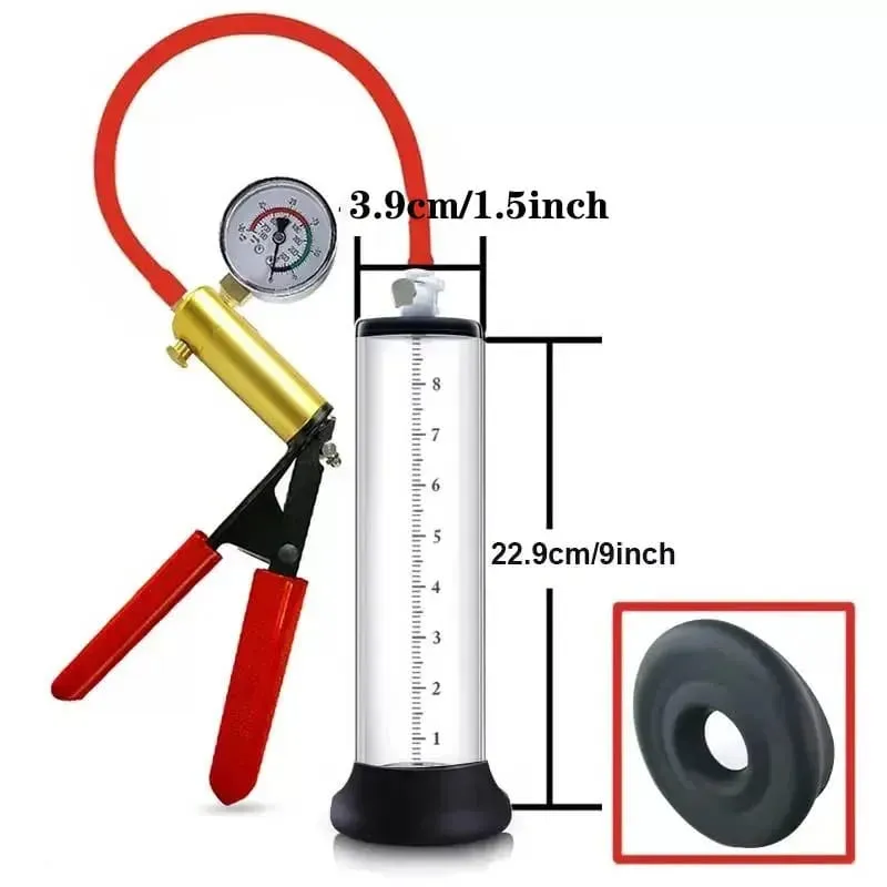 Manual Penis Vacuum Pump with Gauge Acrylic Male Enlargement Extender Trainer Masturbation Pump Adult Sex Toy Set for Men
