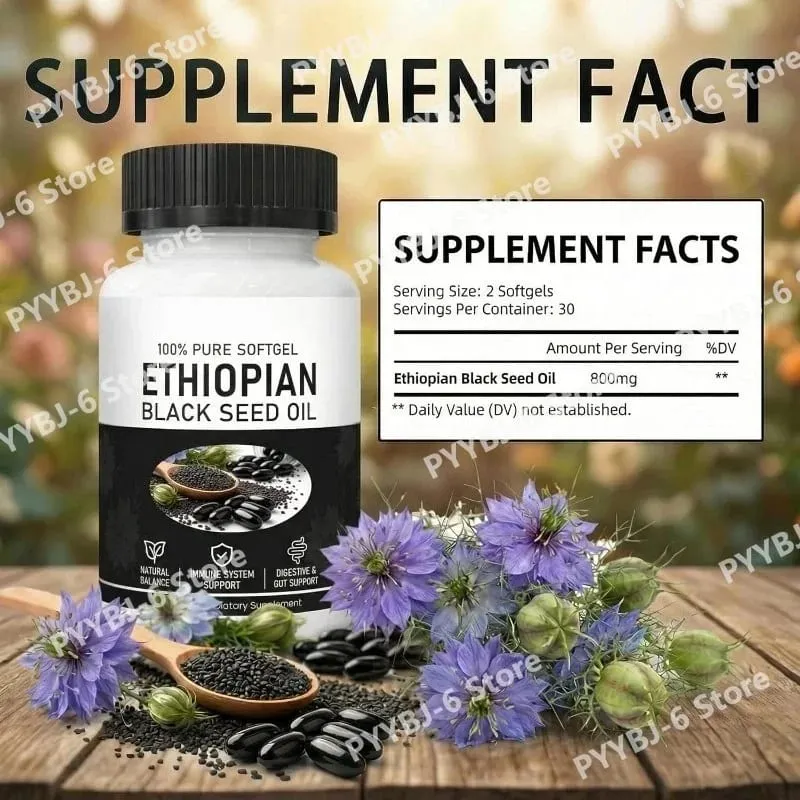 Ethiopian Black Seed Oil Organic Cold-Pressed Immune Support Supplement 60 Softgels for Joint Health & Antioxidant Protection