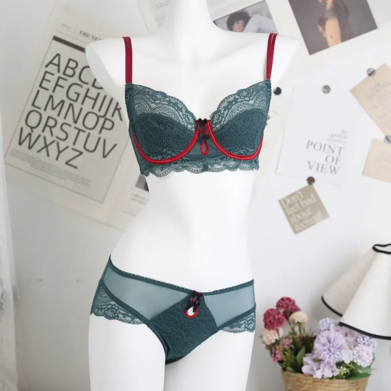 Trendy Lace Minimizer Lingerie Set DE Cup Large Bust Large Size Thin Cup Underwire Anti Sagging Comfy No Show Women Underwear