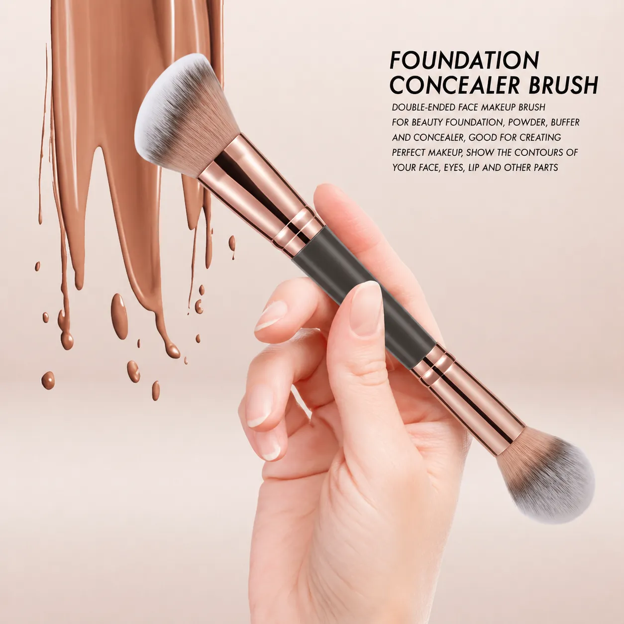 Double Ended Bronzer Brush Angled & Round Contour Brushes for Beauty Blending Liquid Powder Concealer Cream Cosmetics Blush