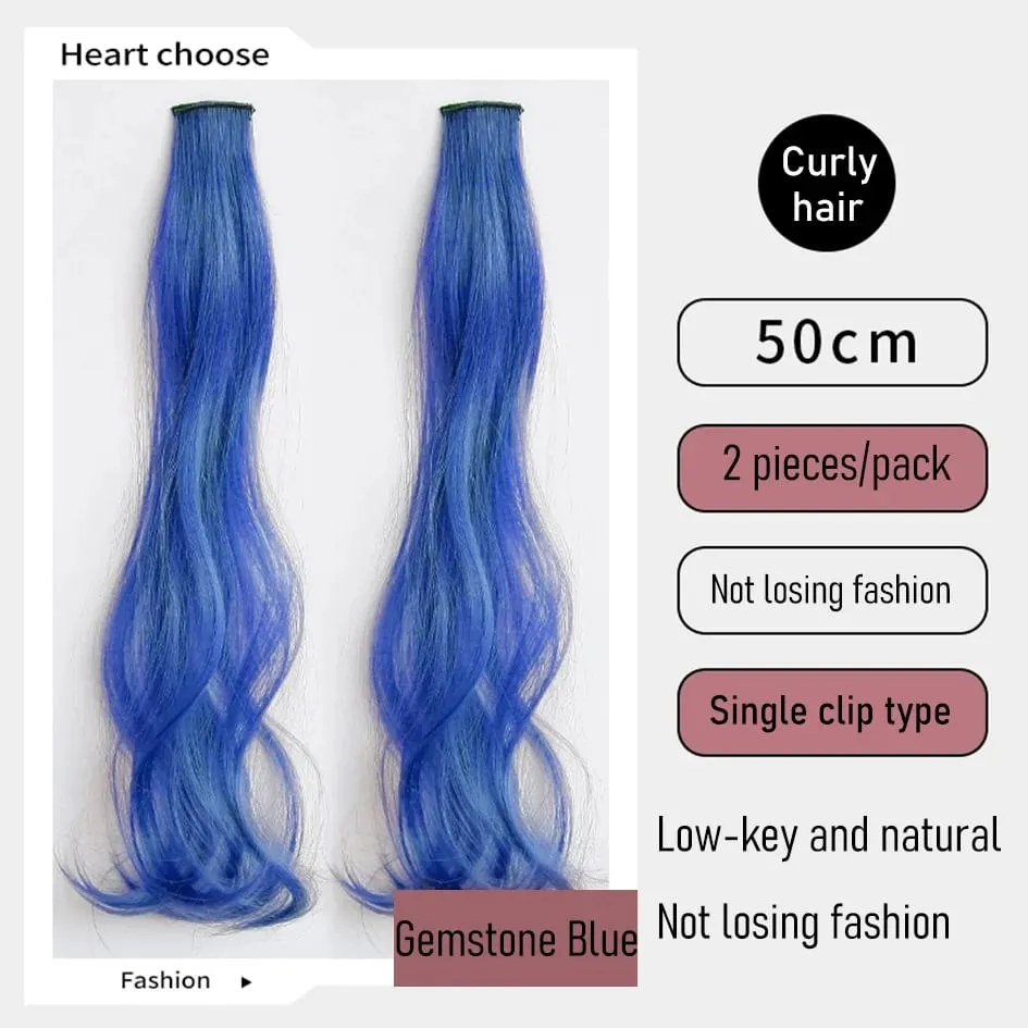 Synthetic 2 Pieces/Set 50cm Colored Curly Hair Extensions Water Wave Pink/Blue/Purple Halloween/Christmas Wig