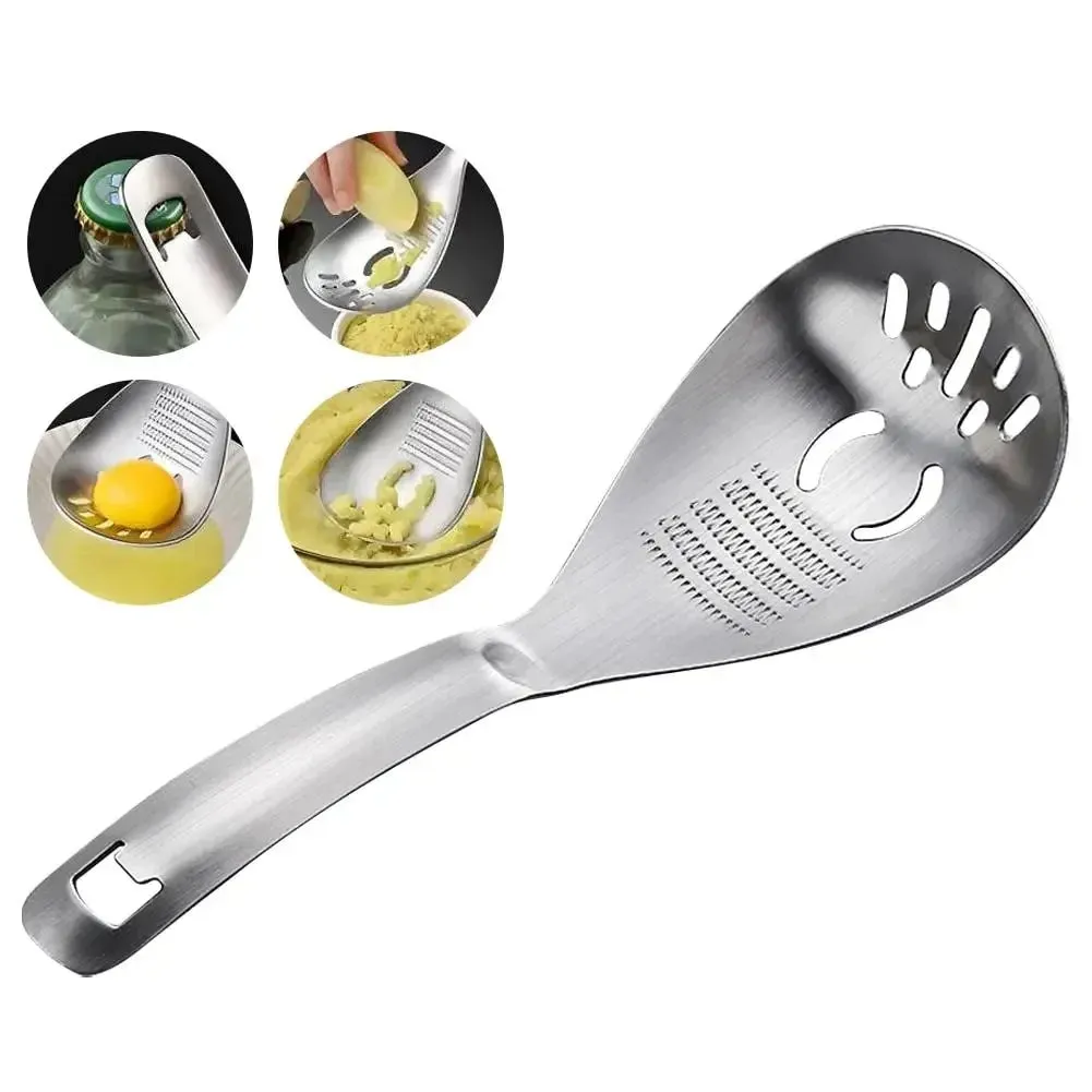 Stainless Steel Ginger Garlic Grater Multi-functional Grinding Spoon Egg Soup Divider Kitchen Cooking Utensils