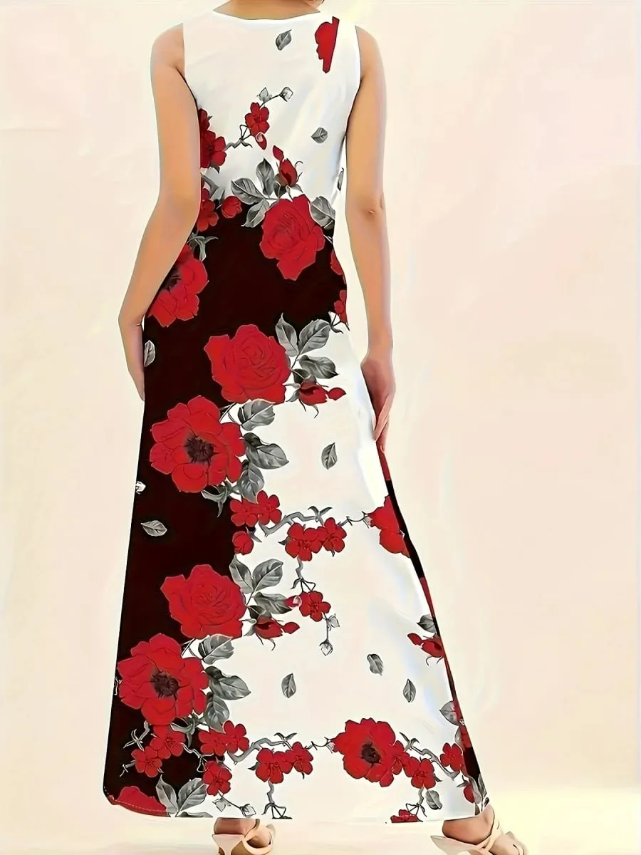 Large size European and American printed sleeveless temperament long dress for women retro long dress — image 2
