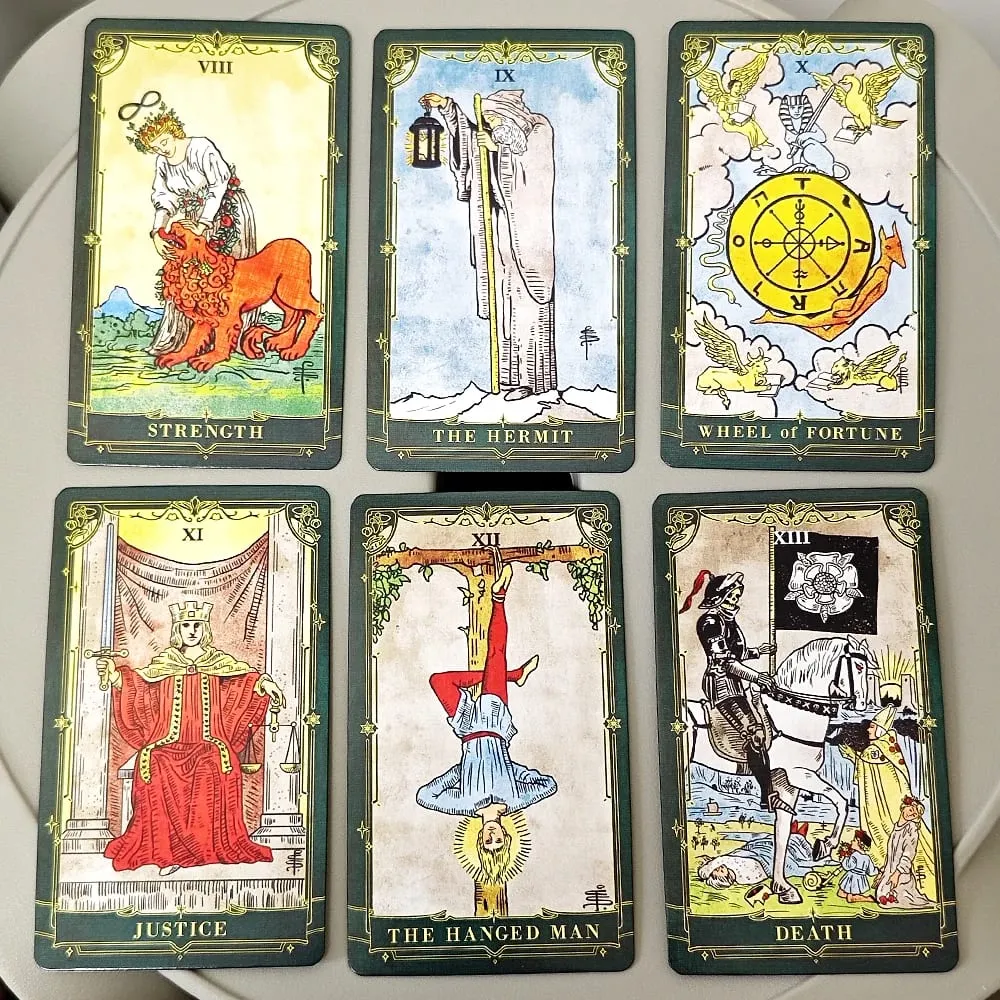 A.E. Classic Tarot 78 Pcs Rider Waite System Tarot Cards with Gilded Edges Dark Green with Guidebook for Beginners 10.3*6cm