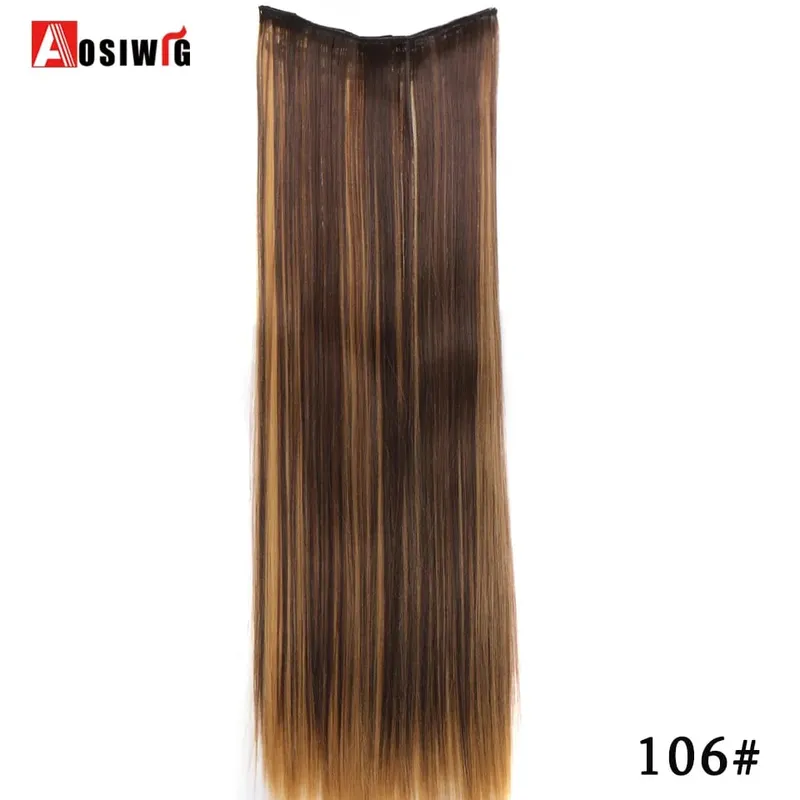 Extensiones de cabello sintético para mujer, postizos falsos naturales, largos y rectos, Color negro y marrón, alta temperatura, 5 clips